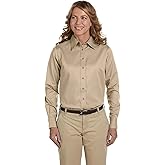 Product of Brand Harriton Ladies Easy Blend Long-Sleeve Twill Shirt with Stain-Release - Stone - L