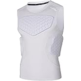 COOLOMG Youth Padded Football Shirt Chest Rib Protector 4-Pad Compression Undershirt Rugby Lacrosse Back Protection