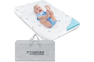 GKEVER Pack and Play Mattress, 38x26 Dual-Sided High Resilience Memory Foam Trifold Baby Mattress for Pack n Play, Foldable Travel Pack n Play Mattress Pad with Removable Cover & Carrying Bag