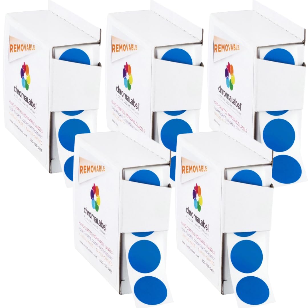 ChromaLabel 3/4 Inch Circle Sticker Labels, High Visibility Round Color Coding Labels, Removable Sticky Dots - 1000 Colored Dot Stickers per Dispenser Box, Dark Blue Stickers - Case of 5 Image