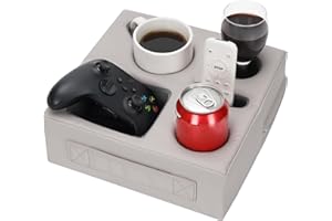 STBoo Couch Cup Holder Pillow - Sofa Drink Cup Holder Cozy Buddy | Bed Caddy Organizer Holds Remote, Snacks, Phones | Waterproof Anti-Spill Sofa Beverage Tray for Car, Pack, Beach, RV, Boat (PUGrey)