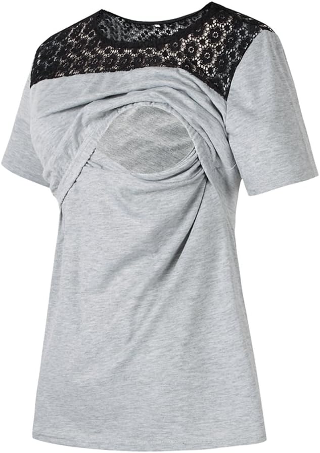 Nituyy Women Short Sleeve Double Layer Nursing Tops for Breastfeeding Maternity Nursing Shirts
