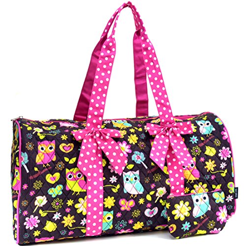 Sazy Bee Designs Quilted Owl & Floral Print Cotton Duffel with Removable Bow