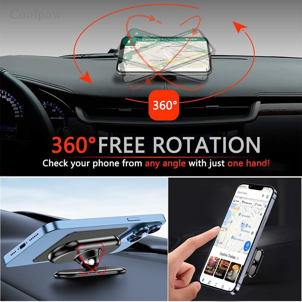 【2-PACK】Magnetic phone holder for car, [ Super Strong Magnet ] [ with 4 Metal Plate ] cell phone carmount for iPhone Magnetic [ 360° Rotation ] Universal Dashboard adhesive Car Magnetic Phone Mount