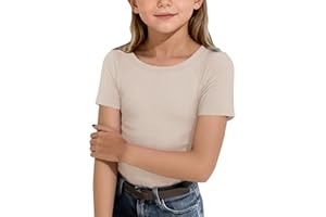 Girls Short Sleeve Ribbed T Shirt Slim Fit Crew Neck Knit Tops Summer Soft Cotton Tees Casual Plain Basic T-Shirt