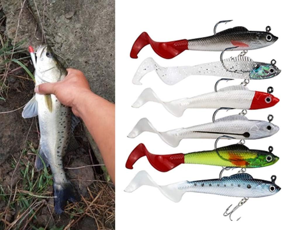 Fishing Lures, Big Soft Tail Soft Fishing Lure Jig Head Silicone Swimbait Lures Set for Sea Bass Pike Trout Perch (D 6PCS) - Image 3
