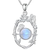 MILKYX Rainbow Genuine Moonstone Butterfly Pendant Necklace Sterling Silver Natural Gemstone June Birthstone Jewelry for Women