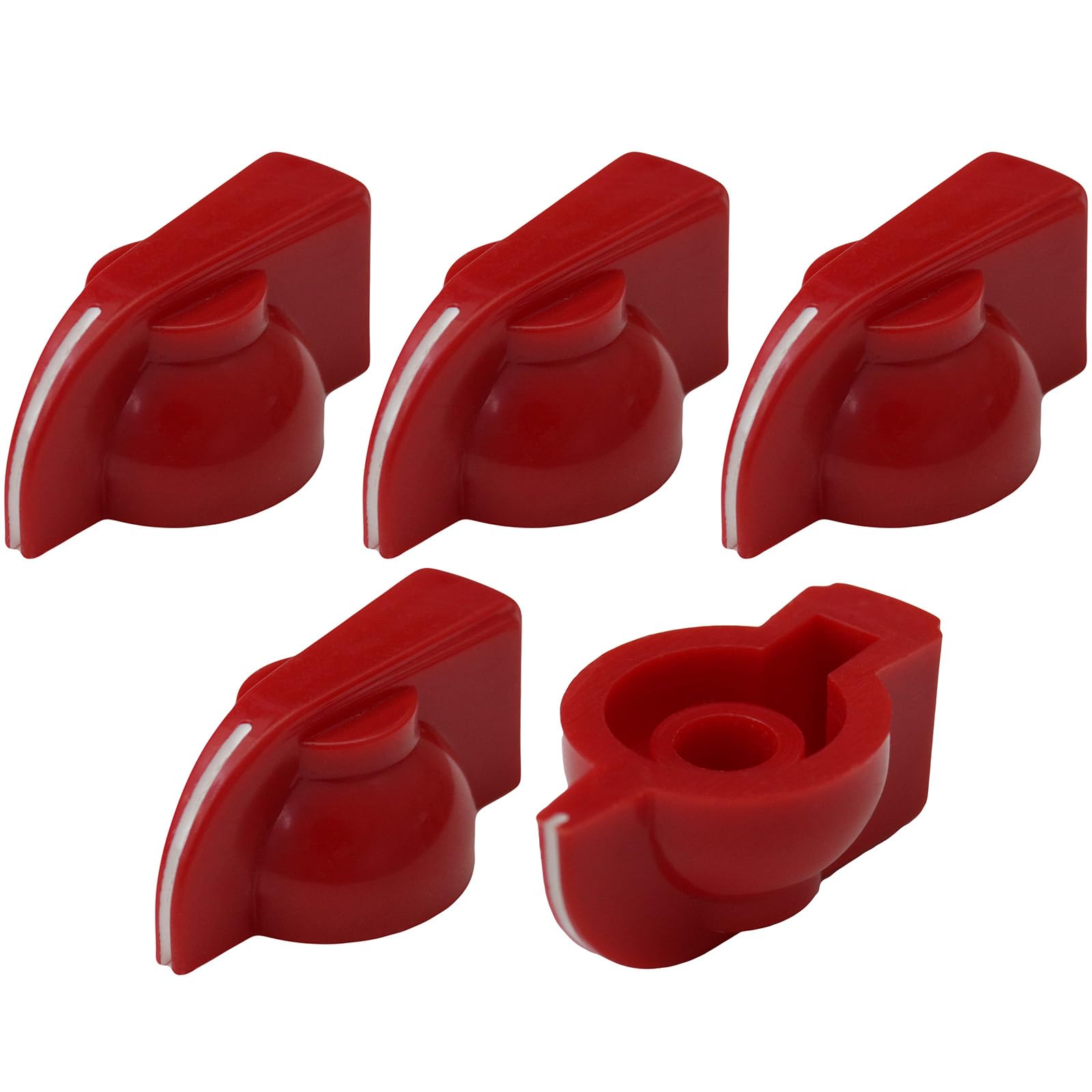 6mm Splined Hole Chickenhead Guitar/Amplifier/Equipment Control Knob Pack of 5 (Red)