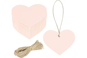MECCANIXITY 100Pcs Kraft Paper Gift Tags with String, 2.2 x 2.6 Inch Blank Hanging Labels Heart Shape Paper Labels Pink Gift 