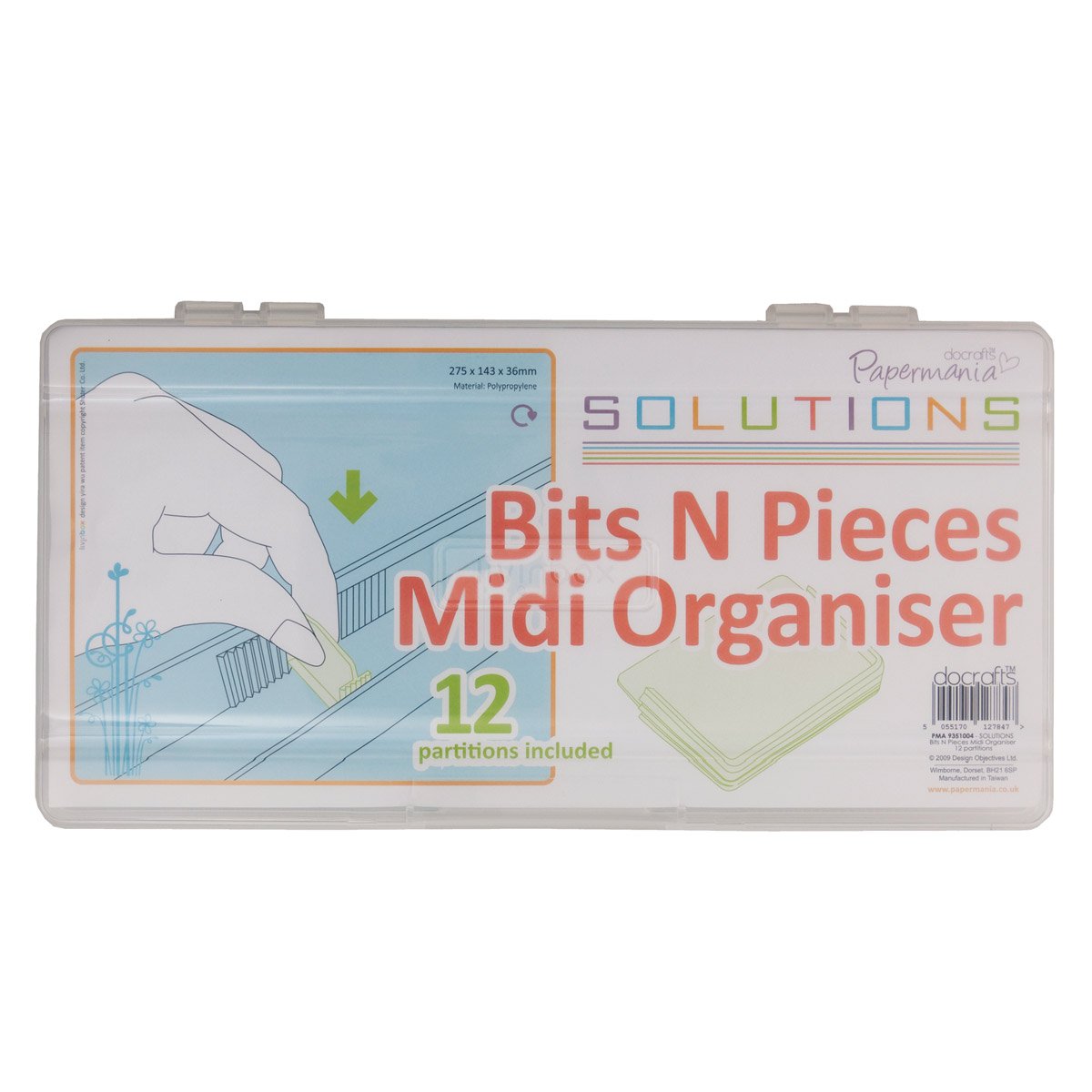 Papermania Bits-n-Pieces Midi Organiser with 12 Partitions, Clear