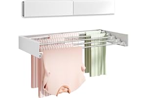 40-Inch Wall Mounted Clothes Drying Rack, Collapsible 5-Rod Laundry Hanger with Wall Template, White - Space-Saving Solution