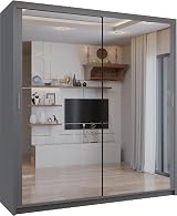 SLIDING WARDROBE 4U Double Mirror Sliding Door Wardrobe Grey 90cm view 1