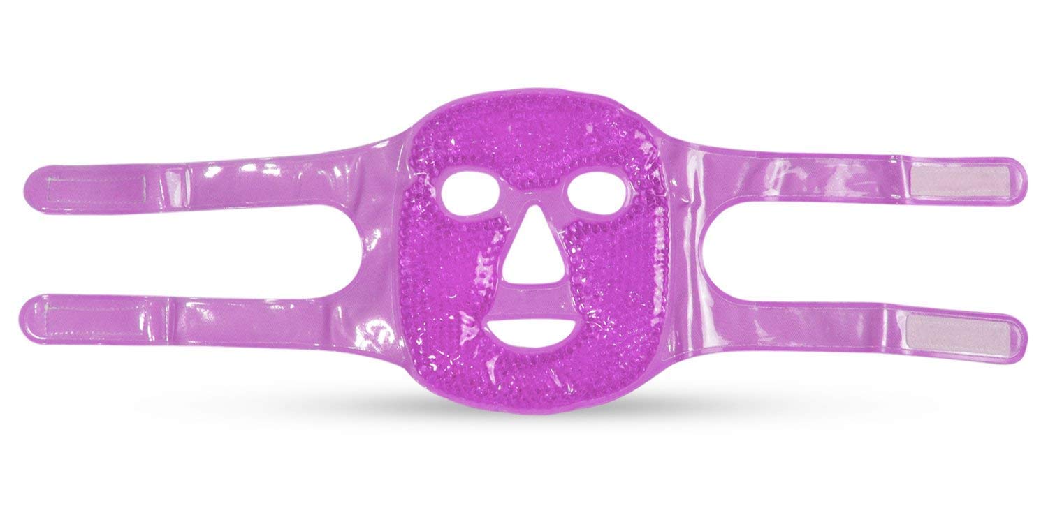 PerfeCore Facial Mask - Get Rid of Puffy Eyes - Migraine Relief, Sleeping, Travel Therapeutic Hot Cold Compress Pack - Gel Beads, Spa Therapy Wrap for Sinus Pressure Face Puffiness Headaches - Gel Mask - Purple : Beauty