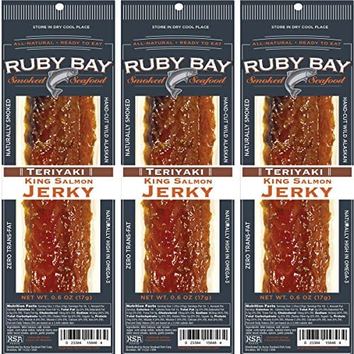 Ruby Bay Wild Salmon Teriyaki Jerky Strip - 3 Pack - Gluten Free - Non GMO - Kosher - Naturally High in Omega-3