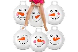 Sratte 6pcs 18 Inch Bouncy Hopper Ball with Handle Snowman Face White Christmas Bouncing Balls Hopping Toys Inflatable Jumping Toy for Sport Boys Girls Gifts Winter Party Favors