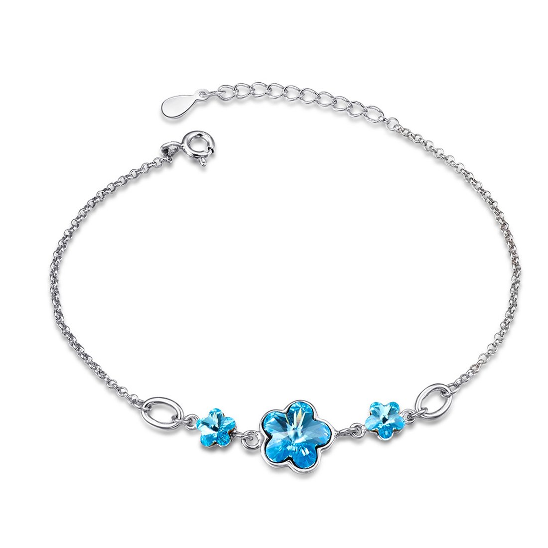 Caimeytie Girl's Silver Bracelet Charms Blue Crystals Shape of Flower Girls Gift