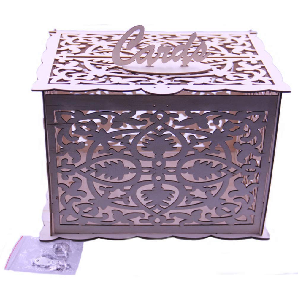 Vosarea Hollow out Mail Box Wooden European Style Letter Storage Box Greeting Cards Case for Birthday Graduations Wedding