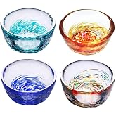Mozacona 4pcs Colorful Glass Sake Cups Set,Small Wine Cups,Tea Cups,70ML