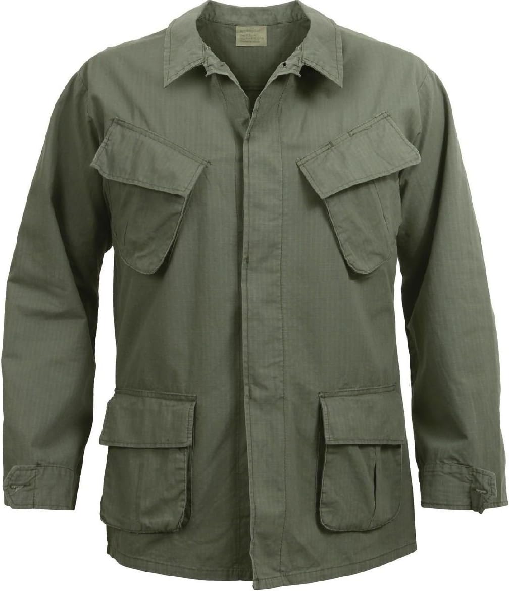 Olive Drab Vintage Vietnam Military 100% Cotton Rip-Stop Fatigue Shirt