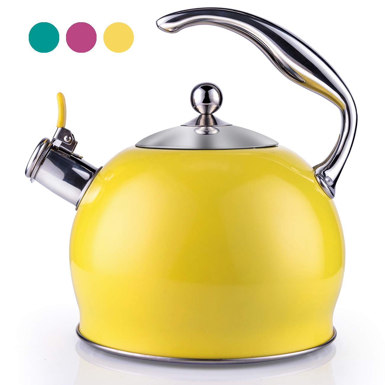 Tea Kettle Best 3 Quart induction Modern Stainless Steel Surgical Whistling Teapot -Tea Pot For Stove Top (3L, Yellow)