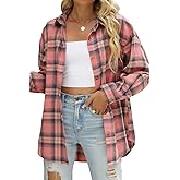 CHYRII Womens Button Down Flannel Shirts Long Sleeve Plaid Shackets Business Casual Blouse Top