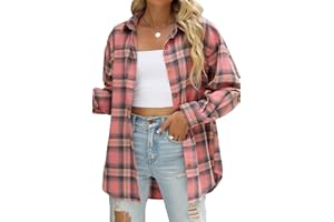 CHYRII Womens Button Down Flannel Shirts Long Sleeve Plaid Shackets Business Casual Blouse Top