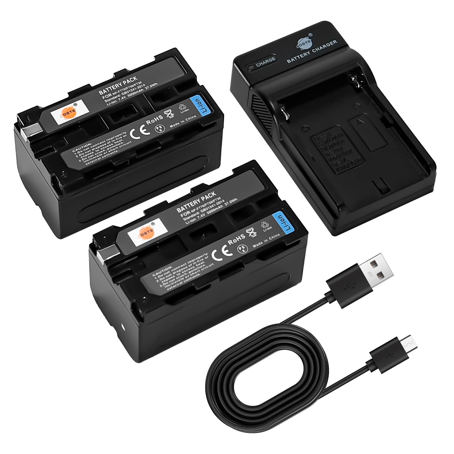 DSTE NP-F750 NP-F770 Battery (2-pack) and Charger Compatible with Sony CCD-TR710 CCD-TR713E CCD-TR716 CCD-TR717 CCD-TR718 CCD-SC65 CCD-SC7 CCD-SC7/E CCD-SC8/E CCD-SC9