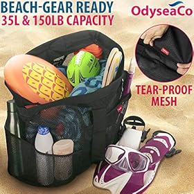 OdyseaCo Mesh Beach Bag -Durable, Waterproof & Sandproof Large Beach Tote Bag with Pockets - Mesh Beach Tote Bag & Pool… 61RbYtnpfkL