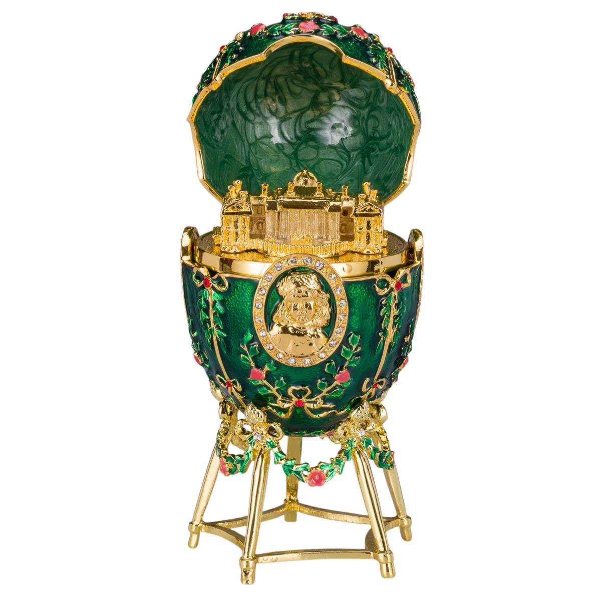 danila-souvenirs Glamorous Style Alexander Palace Easter Egg Trinket Jewel Box 14 cm green