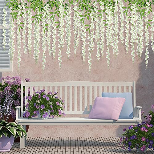BigOtters Artificial Wisteria Flower, 10Pcs White Fake Wisteria Flower Vine with Floral Wire Artificial Silk Wisteria Flower Hanging Wedding Decor Garlands for Home Decor Wedding Arch Backdrop Decor