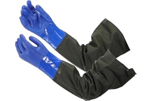 MECCANIXITY Long Waterproof Gloves 28 Inch Tie-up Rubber Chemical Resistant Gloves with Fabric Lined Pond Glove Acid Oil Resi
