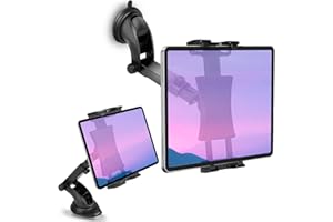 XISHWON Car Dashboard & Windshield Tablet Mount Holder, 360° Rotation Window Dash Stand for iPad Pro 12.9/11/10.5/9.7/Air/Mini, Samsung Galaxy Tab, 4.7-12.9" Tablets & Phone, TPU Suction Cup Sticky Gel & Pad