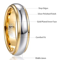 NUNCAD 4mm/6mm Tungsten Rings for Men Women Gold