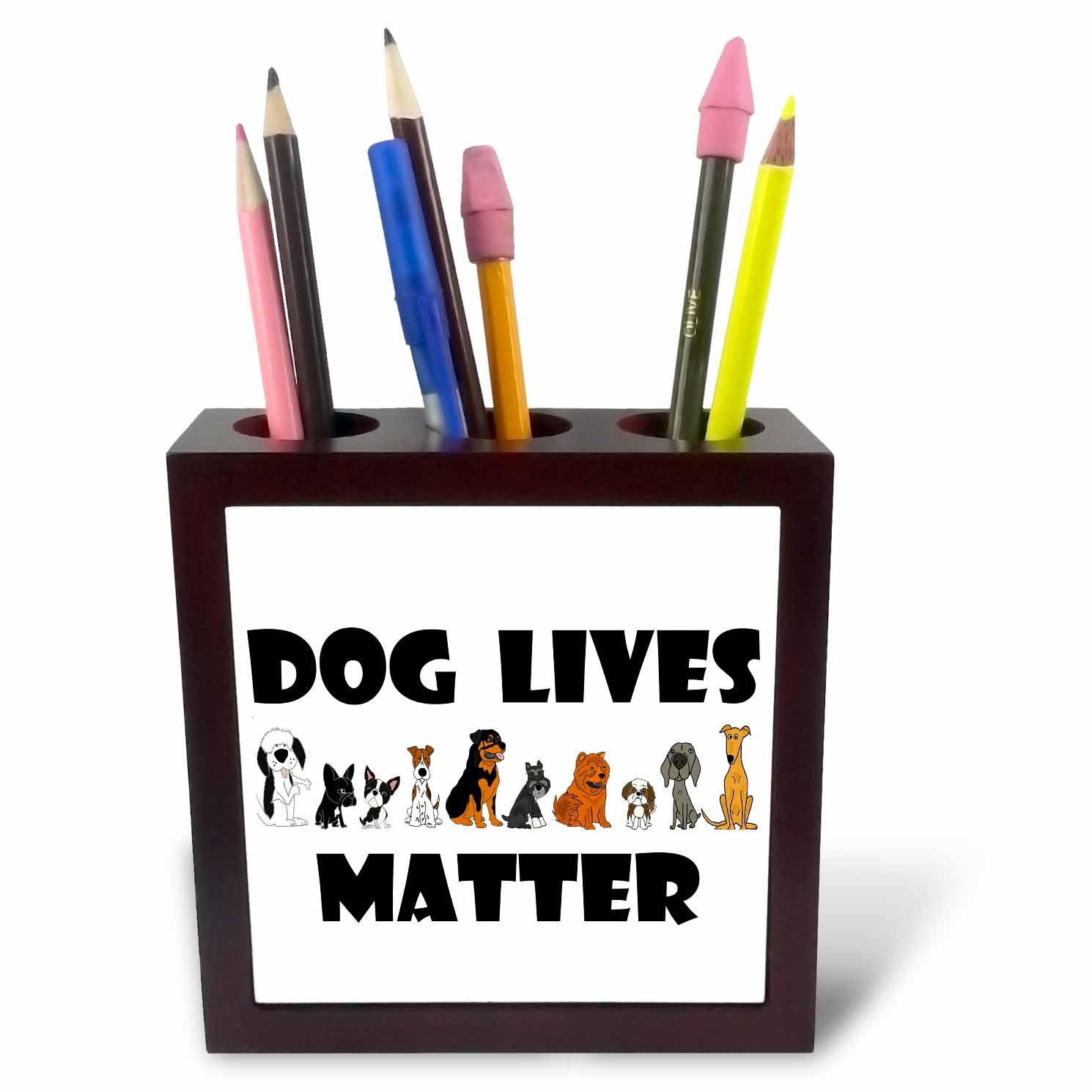 3dRose Funny Cool Dog Lives Matter Pet Rescue Art Inch (Ph_263886_1), 5" Tiles Pen Holder