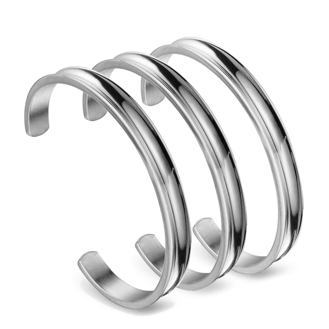 Zuo Bao Hair Tie Bracelet Stainless Steel Grooved Cuff Bangle for Women Girls (3 Pcs Silver)