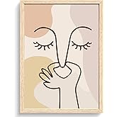FWAHREN Funny Boho Bathroom Decor Wall Art, Framed Modern Abstract Minimalist Face Line Art Pictures Wall Decor for Restroom Office Living Room Bedroom, Neutral Beige Canvas Print Artwork, 12x16in