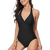 Cromi One Piece Swimsuit for Women Halter Bathing Suit V Neck Backless Swim Suits