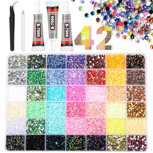 37800PCS Resin Jelly Rhinestones Kit for Bedazzling, 42 Colors 3mm DIY Bulk Resin Gems with 3 Glues Pickup Pen & Tweezers, Multicolor Bedazzling Gems for Nail Art Tumblers Shoes & Clothing DIY Craft