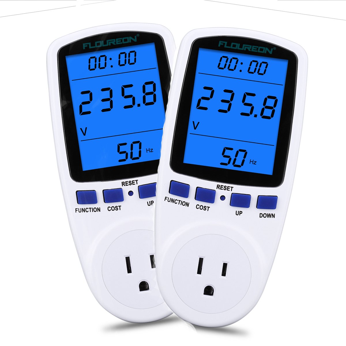 Electricity Usage Monitor, Floureon Power Meter Plug Energy Monitor with LCD Backlight Display Power Consumption Cost Meter Watt Voltage Amp Meter Calculator Analyzer [Energy Class A+++] - 2pack