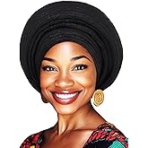 Woeoe Pre-Tied African Hats Gold Auto Gele African Head Wraps Church Turban for Women