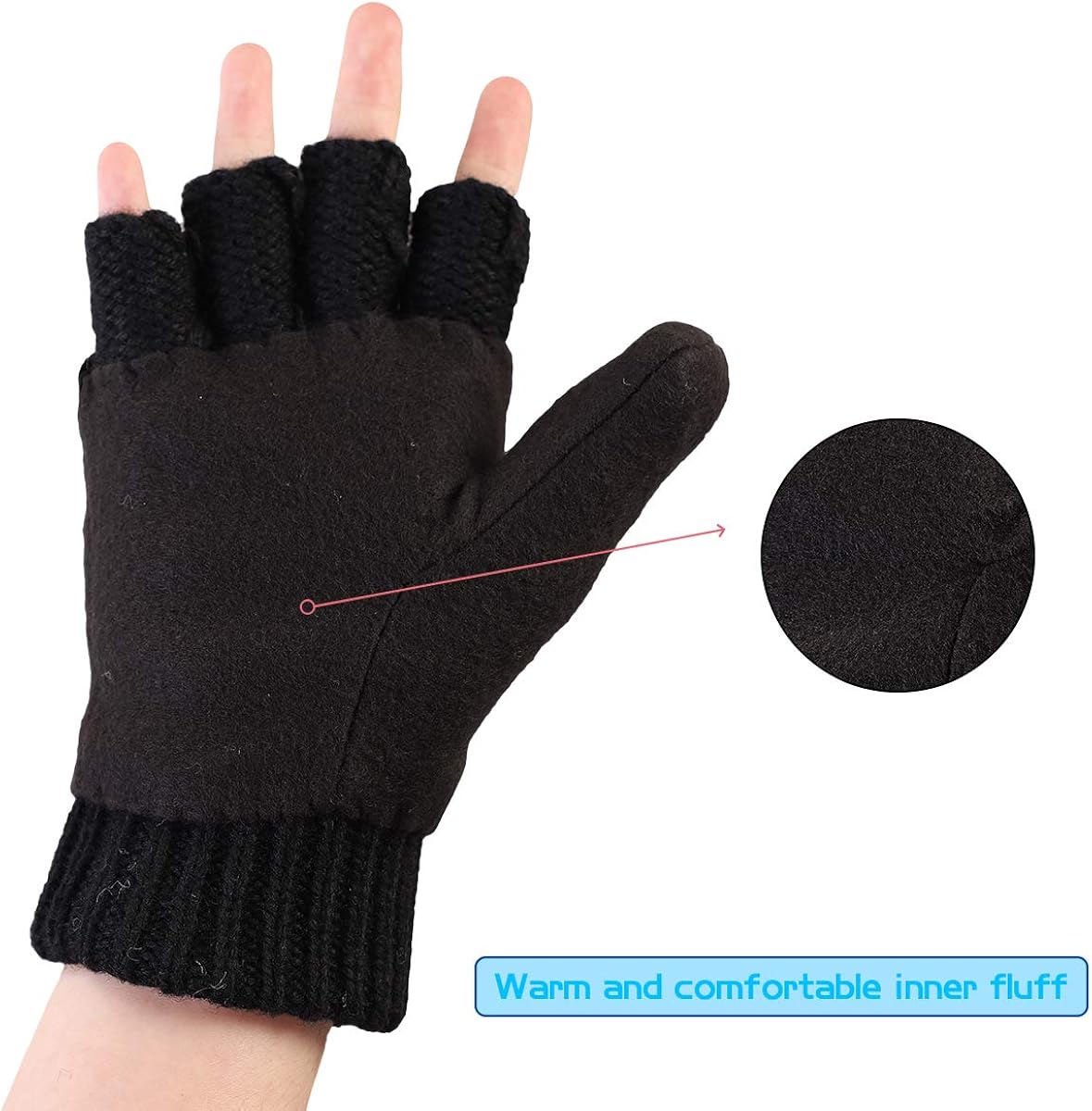 OMECHY Winter Knitted Fingerless Gloves Thermal Insulation Warm Convertible Mittens Flap Cover for Men Women at  Women’s Clothing store