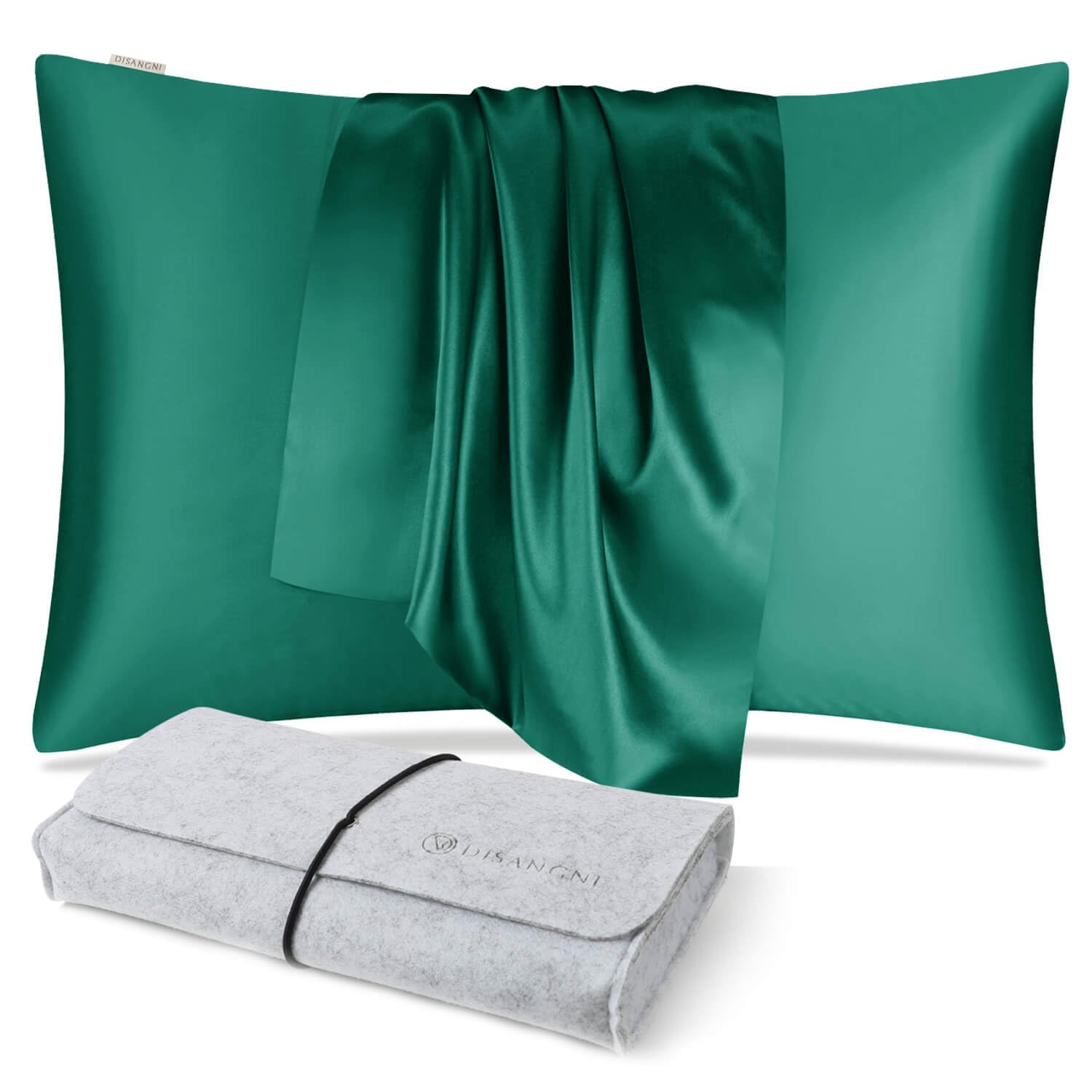 DISANGNI 100% Natural Mulberry Silk Pillow case for Hair and Skin with Hidden Zipper 22 Momme Both Sides Real Silk Pillow Case (1pc 50x75cm, Dark Green)