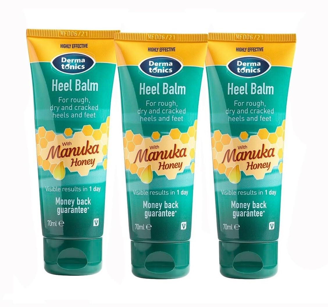 Dermatonics Fast-Acting Manuka Honey Heel Balm | Nourishing Formula for Very Dry and Cracked Heels | Visible Results in Just 1 Day | Suitable for Diabetics | 70 ml x3