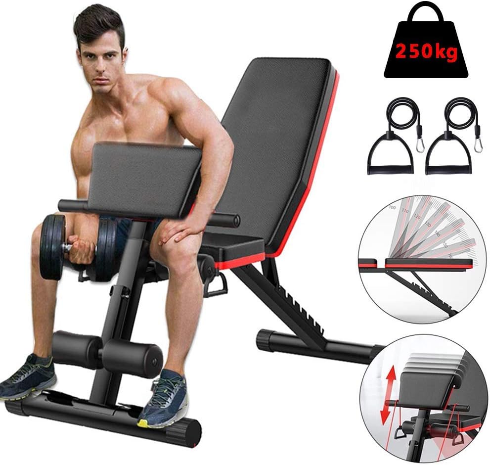 qazxsw Foldable Workout Bench with Leg Extension and 7 Back Positions