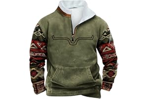 Pisexur Men's Fashion Hoodies & Sweatshirts 1/4 Zip Pullover Mens Cowboy Western Aztec Lapel Sweatshirt Casual Print Pullover