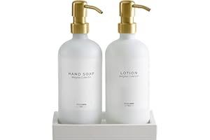 MaisoNovo Glass Soap Dispenser with Pump - White Bottles Gold Pumps Set of 2 - Soap Dispenser for Kitchen - Hand Soap Dish Soap Labels - Bathroom Soap Set