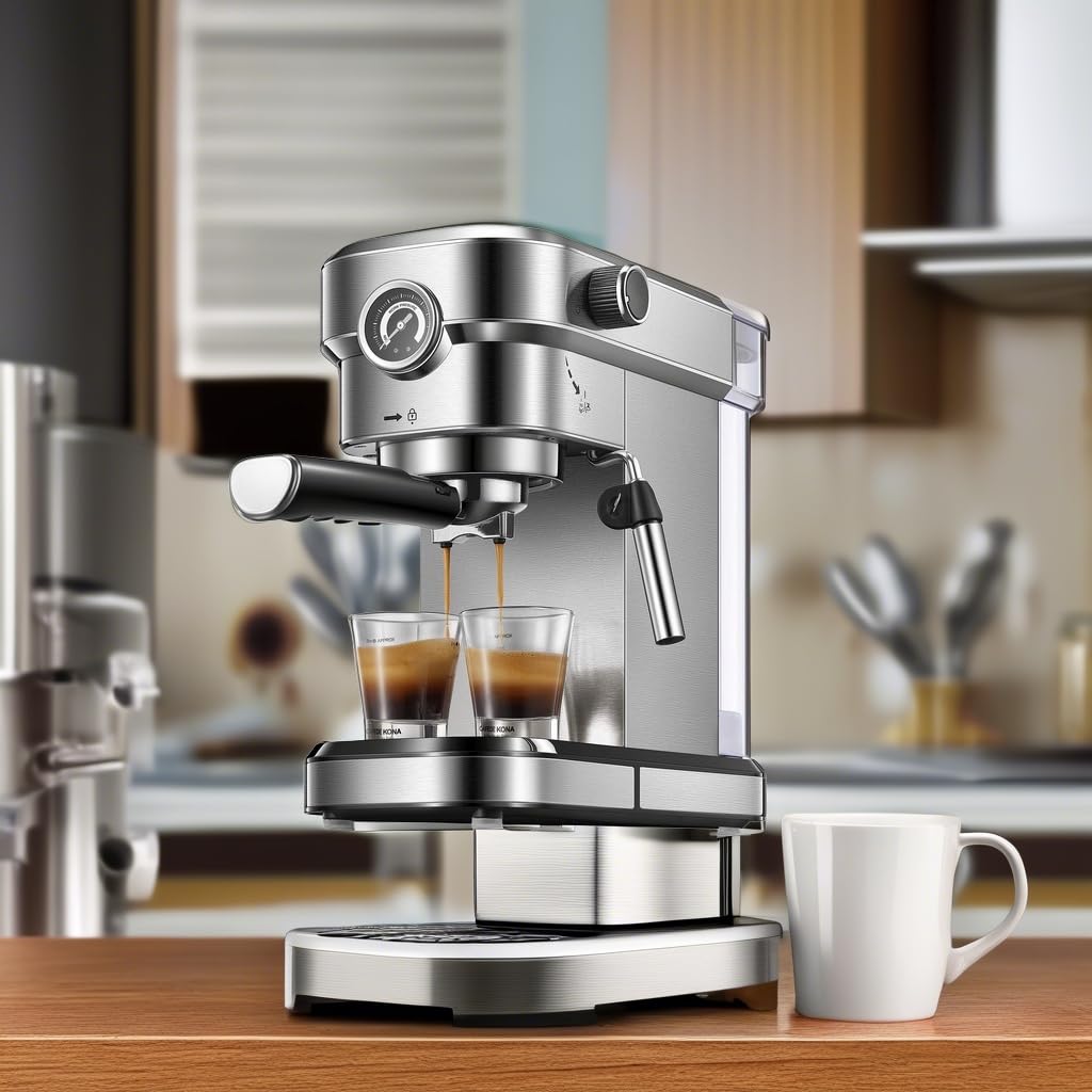 Yabano Espresso Machine, 15 Bar Fast Heating Espresso Coffee machine with Milk Frother Wand for Cappuccino, Large Water Tank, 1350W Automatic Espresso Latte Maker for Home