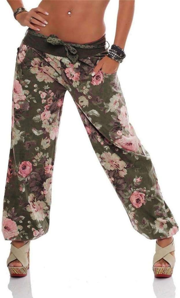 Holywin Womens Floral Printed Pocket Trousers Baggy Legging Plus Size Long Pants