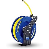 Goodyear Air Hose Reel Retractable 1/2" Inch x 65' Foot SBR Rubber Hose Max 300PSI Heavy Duty Industrial Steel Single Arm Construction