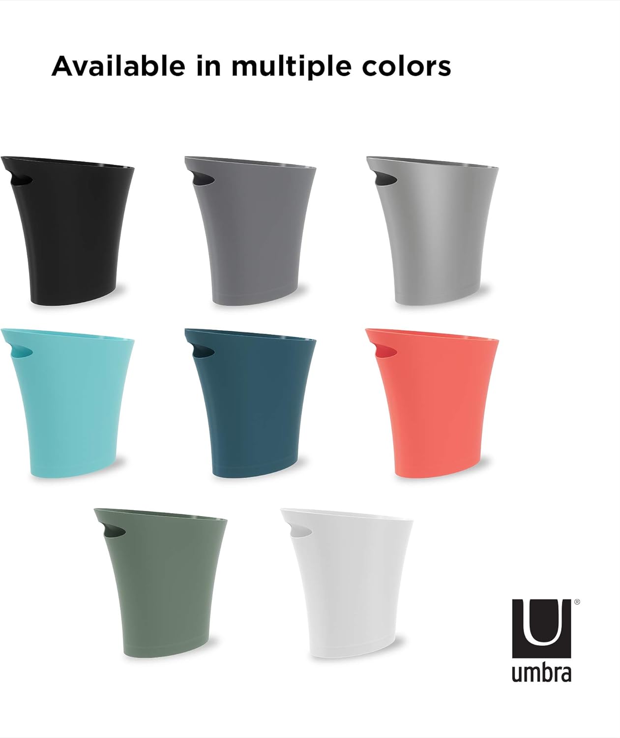 Umbra Skinny Sleek & Stylish Bathroom Trash, Small Garbage Can Wastebasket for Narrow Spaces at Home or Office, 2 Gallon Capacity, Black: Home & Kitchen